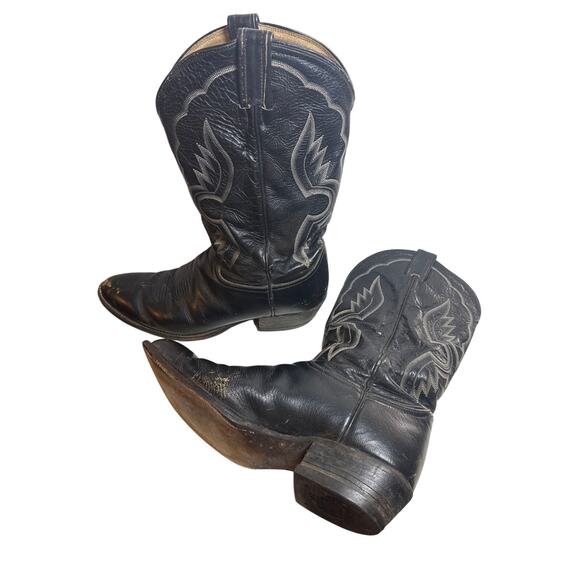 Vintage Tony Lama Black Label Cowboy Boots 9.5 D Style 3519 Western Embroidered